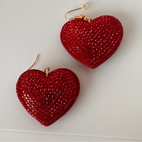 Jewelry - Red Rhinestone Heart Pillow Earrings | Gold Tone Statement Drop Earrings